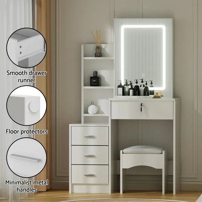 Artiss Dressing Table Vanity Desk Set Stool Led White - Mekamart Australia