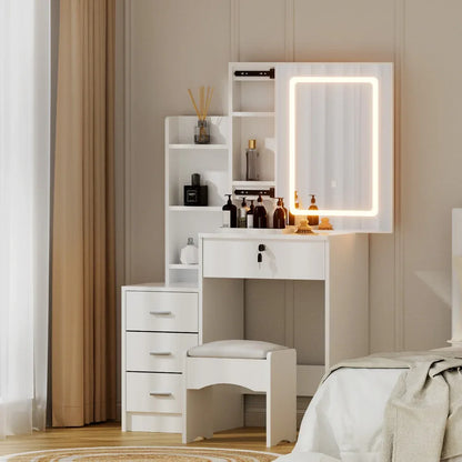 Artiss Dressing Table Vanity Desk Set Stool Led White - Mekamart Australia