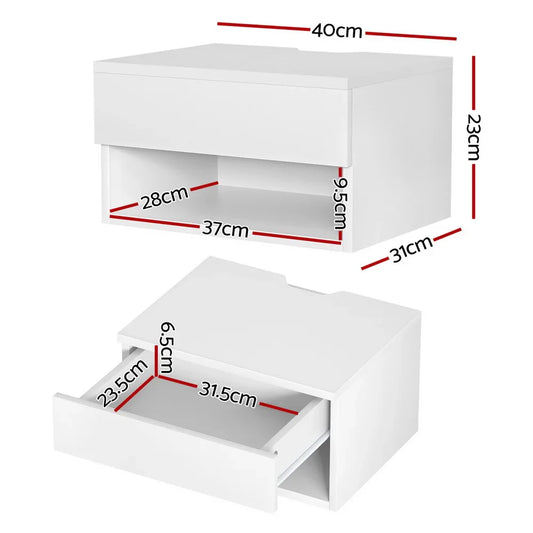 Artiss Floating Bedside Table Nightstand Drawer White - Mekamart Australia