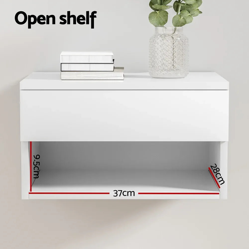 Artiss Floating Bedside Table Nightstand Drawer White - Mekamart Australia