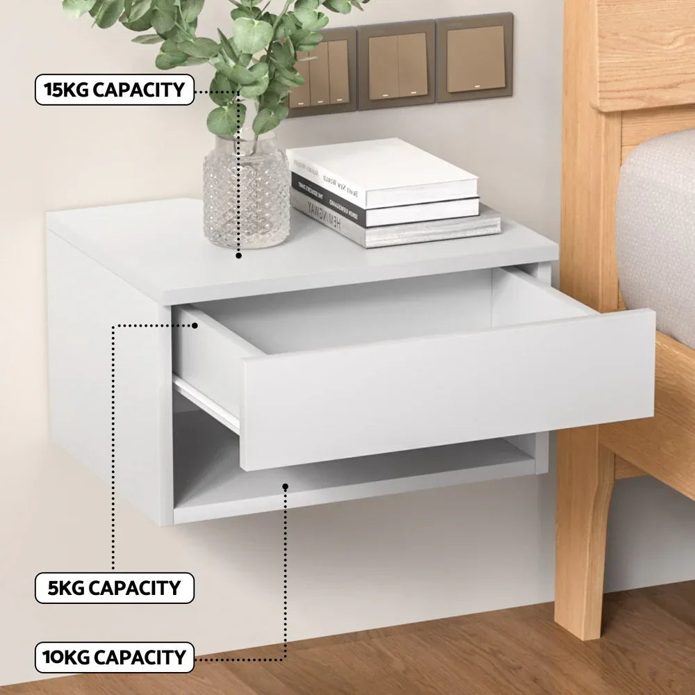 Artiss Floating Bedside Table Nightstand Drawer White - Mekamart Australia