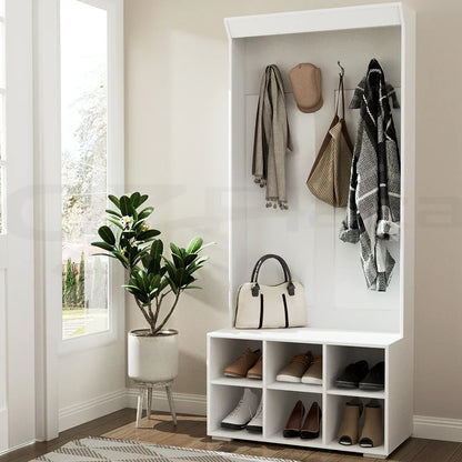 Artiss Shoe Rack Cabinet Hall Tree Coat Rack 180CM White - Mekamart Australia