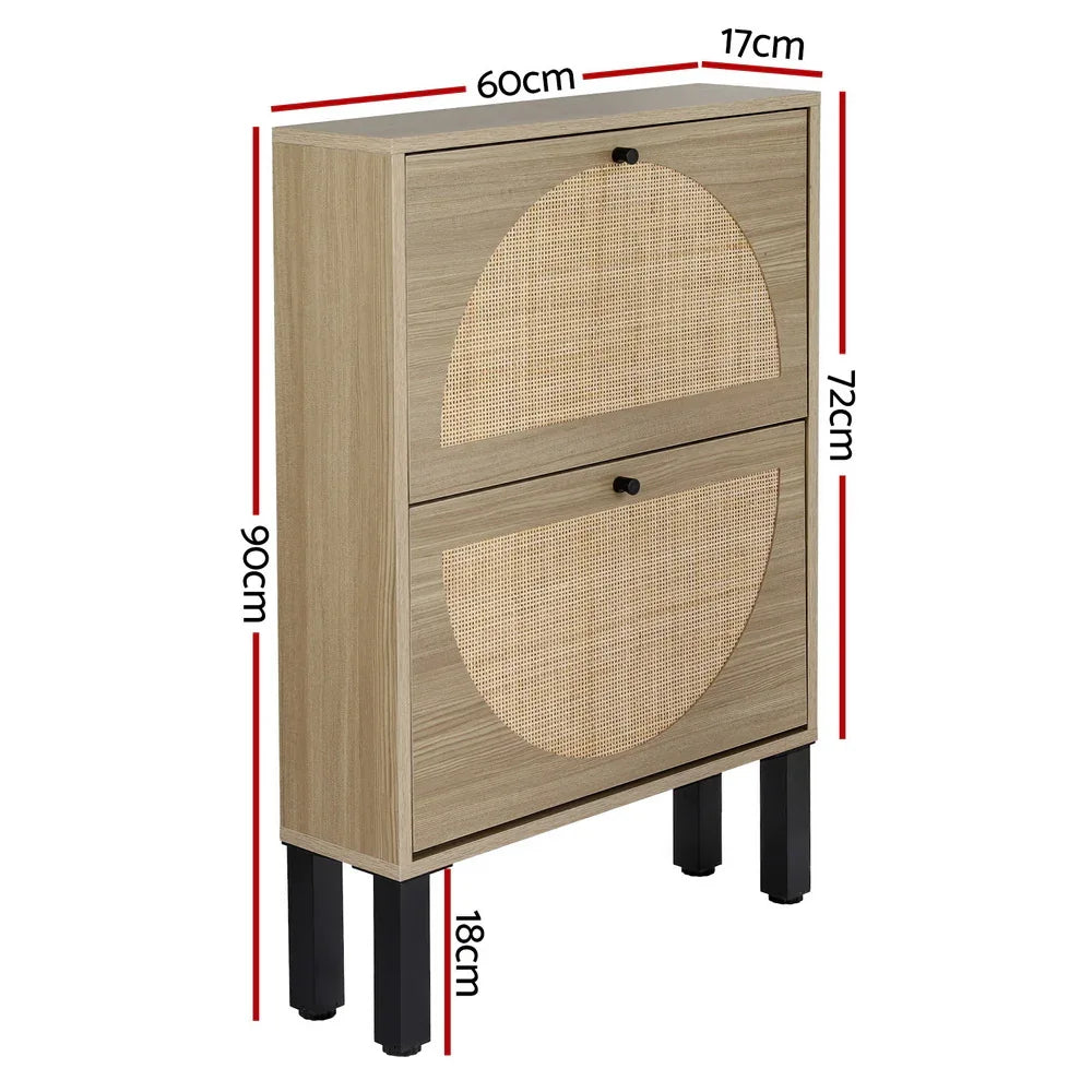 Artiss Shoe Rack Cabinet 2 Drawers Rattan 6 Pairs - Mekamart Australia