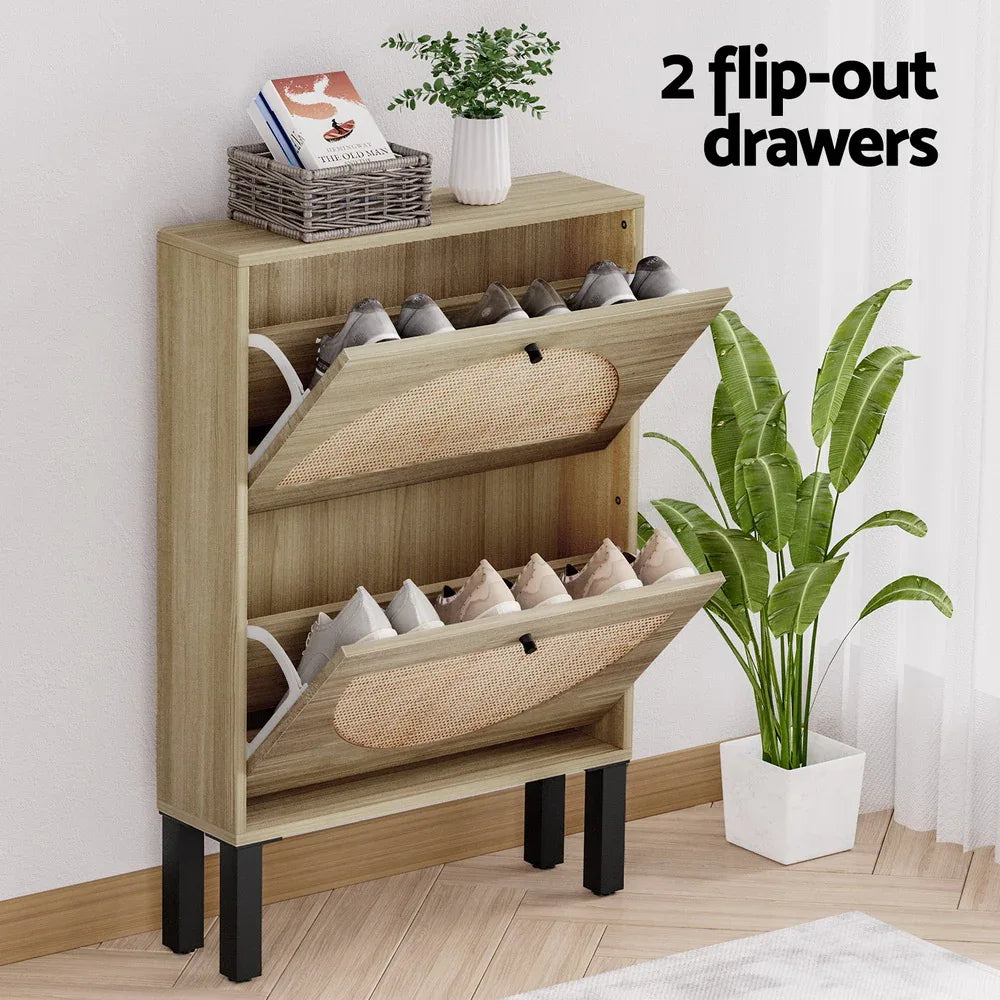 Artiss Shoe Rack Cabinet 2 Drawers Rattan 6 Pairs - Mekamart Australia