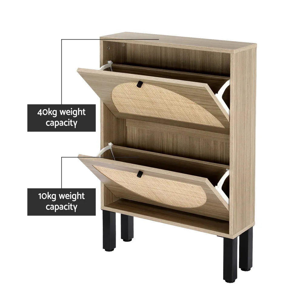 Artiss Shoe Rack Cabinet 2 Drawers Rattan 6 Pairs - Mekamart Australia