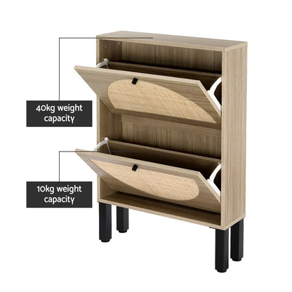 Artiss Shoe Rack Cabinet 2 Drawers Rattan 6 Pairs - Mekamart Australia