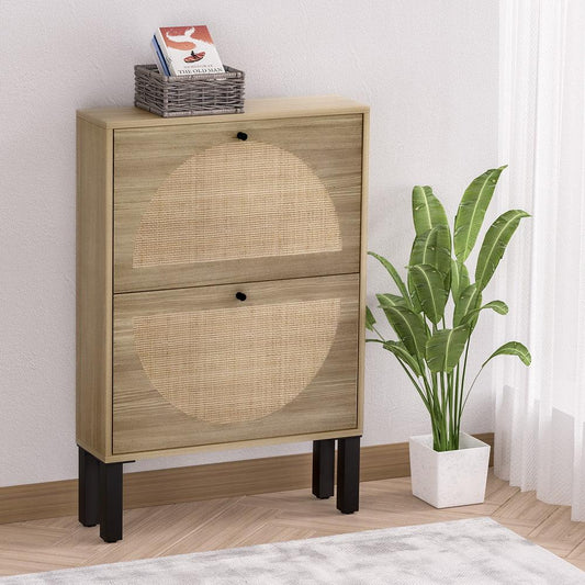 Artiss Shoe Rack Cabinet 2 Drawers Rattan 6 Pairs - Mekamart Australia