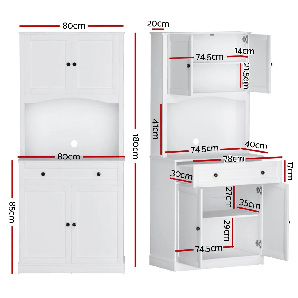Artiss Buffet Sideboard Cabinet Cupboard Pantry Storage Shelves Hutch White - Mekamart Australia