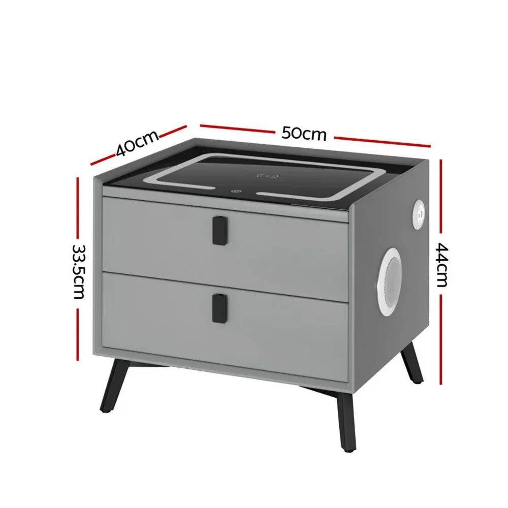 Artiss Smart Bedside Table with Wireless Charging - AIKA Grey - Mekamart Australia