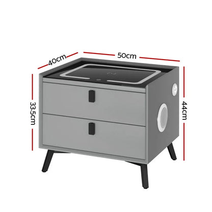 Artiss Smart Bedside Table with Wireless Charging - AIKA Grey - Mekamart Australia