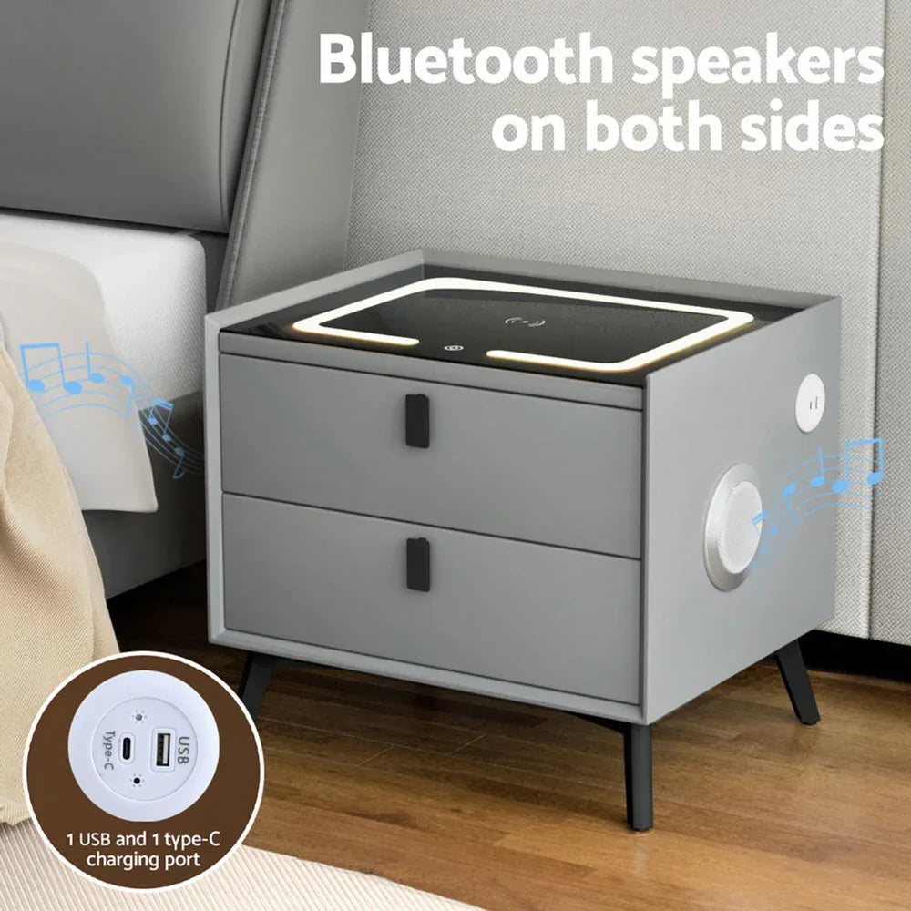 Artiss Smart Bedside Table with Wireless Charging - AIKA Grey - Mekamart Australia