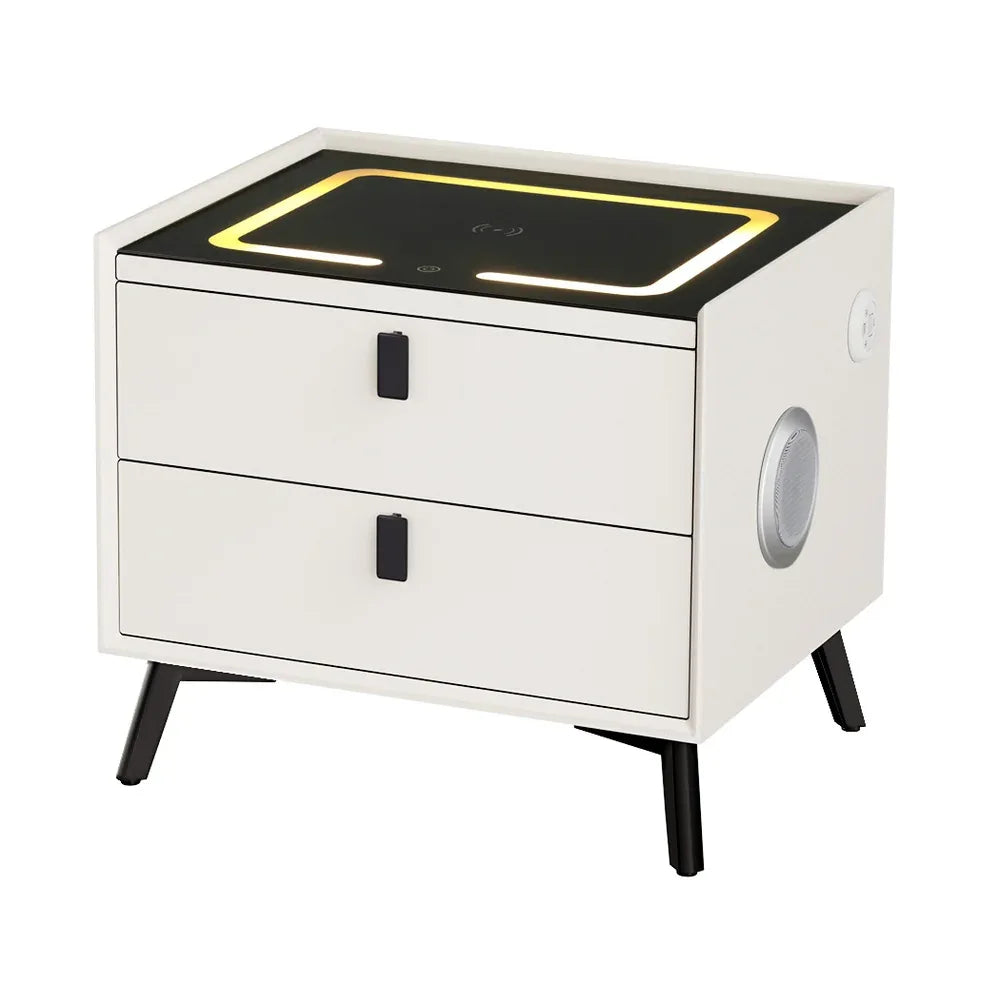 Artiss Smart Bedside Table 2 Drawers with Wireless Charging Ports LED White AIKA - Mekamart Australia