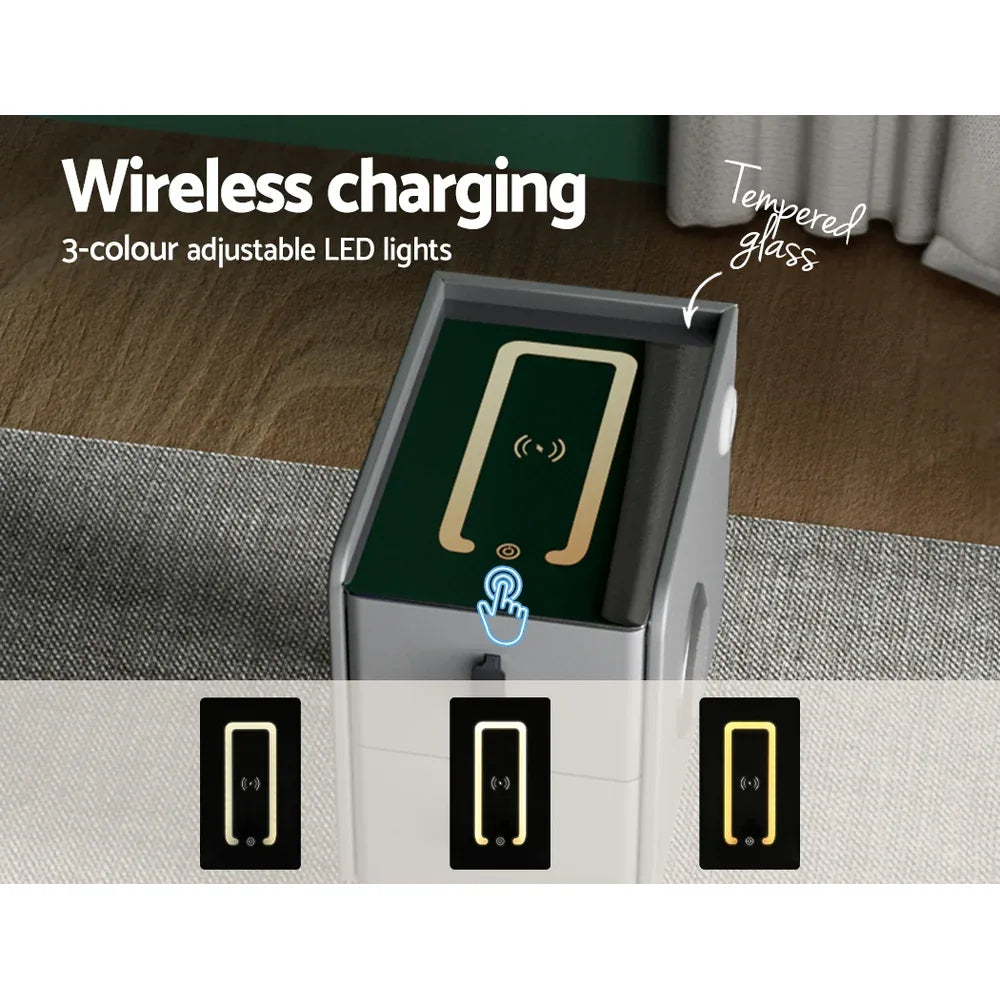 Artiss Smart Bedside Table 2 Drawers with Wireless Charging Ports LED Grey AIDA - Mekamart Australia