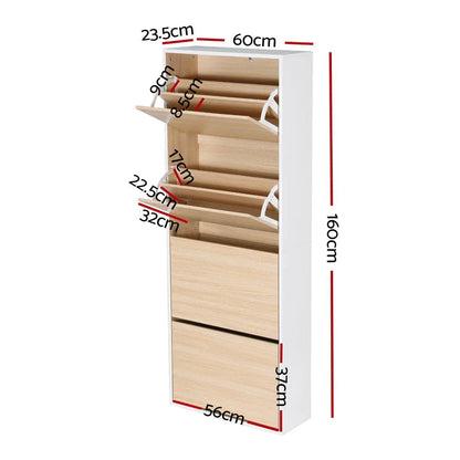Artiss Shoe Rack Cabinet 24 Pairs Adjustable Shelf Pine - Mekamart Australia