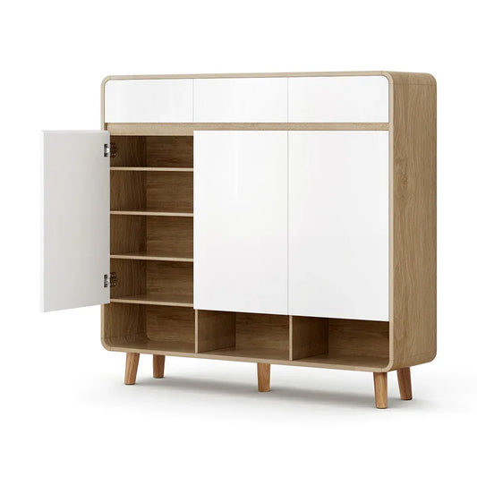 Artiss Shoe Rack Cabinet 25 Pairs Storage Cupboard Pine&White - Mekamart Australia