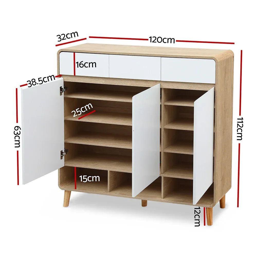 Artiss Shoe Rack Cabinet 25 Pairs Storage Cupboard Pine&White - Mekamart Australia