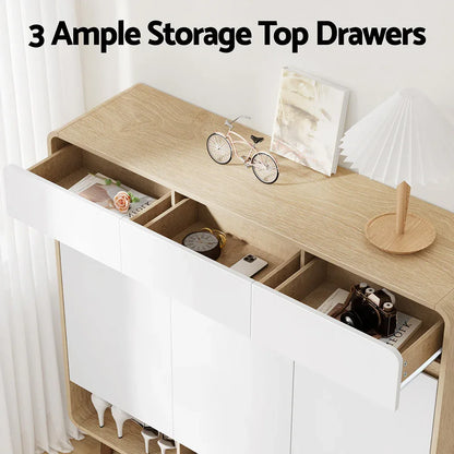 Artiss Shoe Rack Cabinet 25 Pairs Storage Cupboard Pine&White - Mekamart Australia