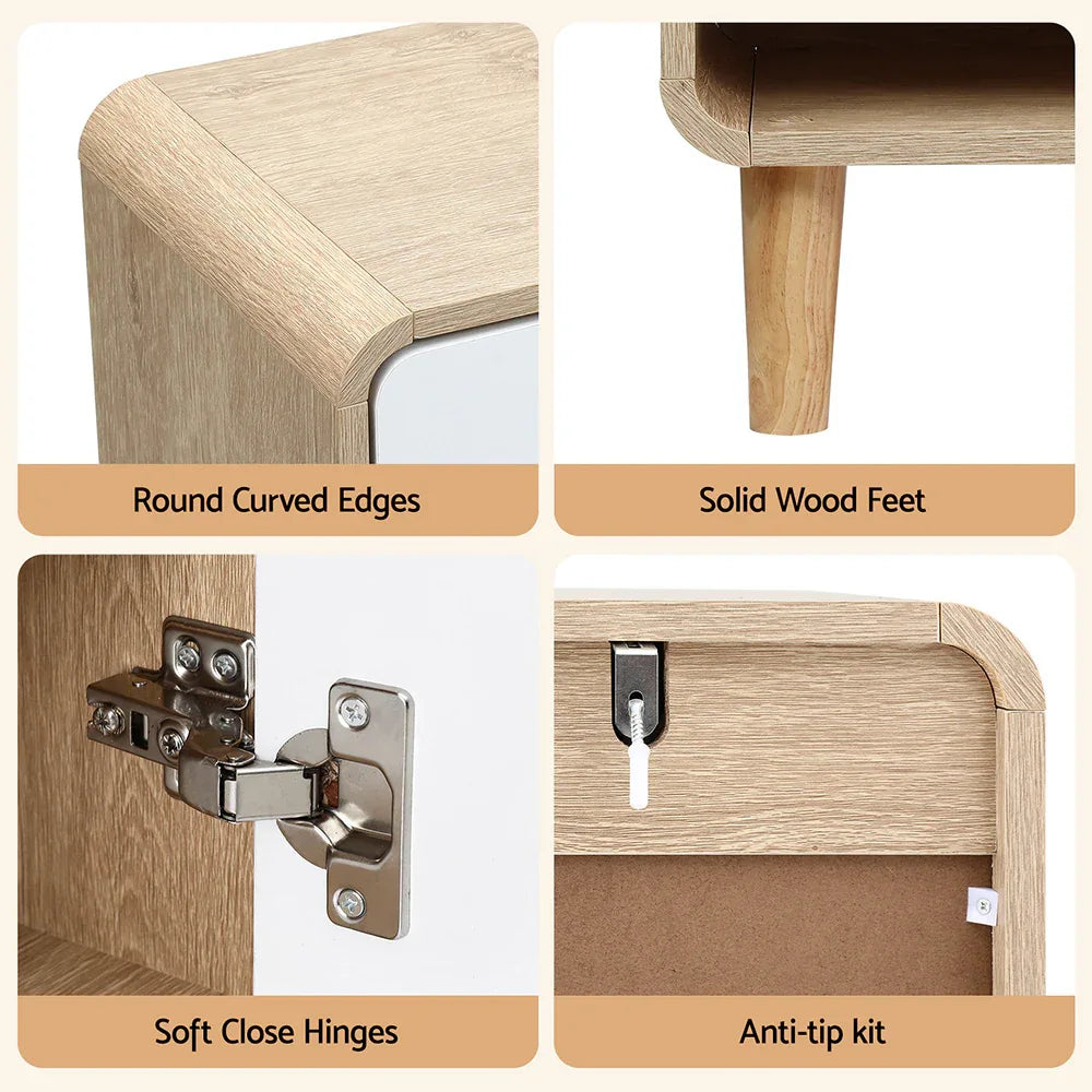 Artiss Shoe Rack Cabinet 25 Pairs Storage Cupboard Pine&White - Mekamart Australia
