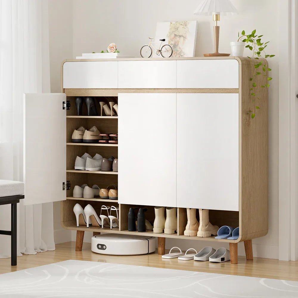 Artiss Shoe Rack Cabinet 25 Pairs Storage Cupboard Pine&White - Mekamart Australia