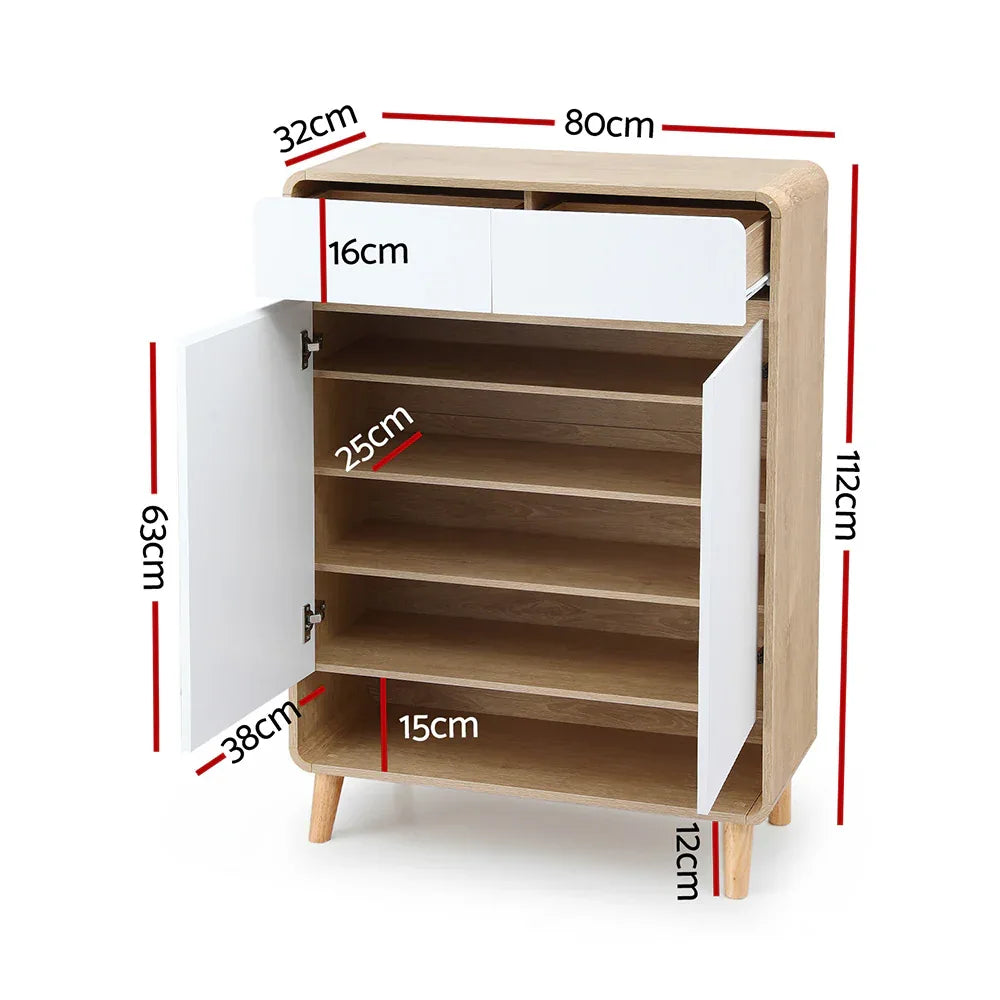 Artiss Shoe Rack Cabinet 20 Pairs Storage Cupboard Pine&White - Mekamart Australia