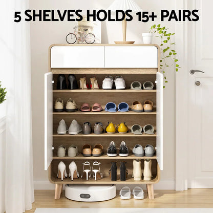 Artiss Shoe Rack Cabinet 20 Pairs Storage Cupboard Pine&White - Mekamart Australia