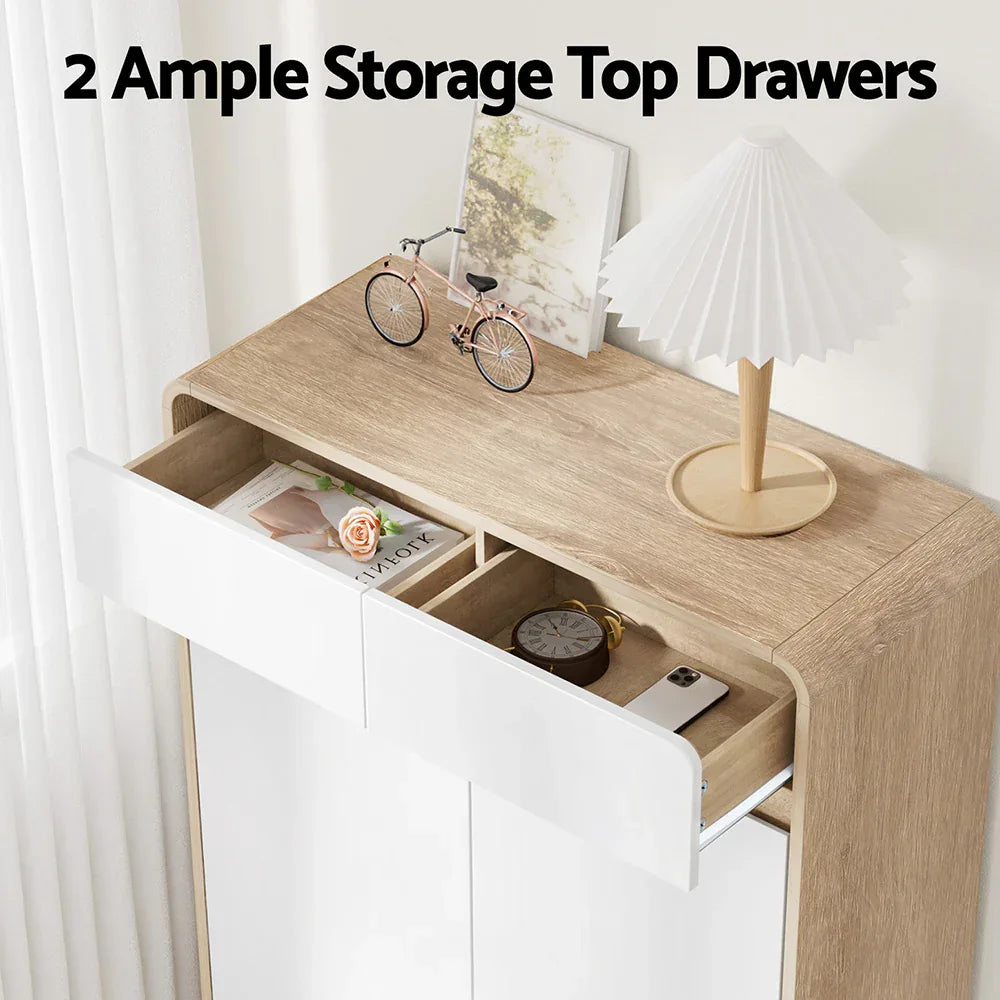 Artiss Shoe Rack Cabinet 20 Pairs Storage Cupboard Pine&White - Mekamart Australia
