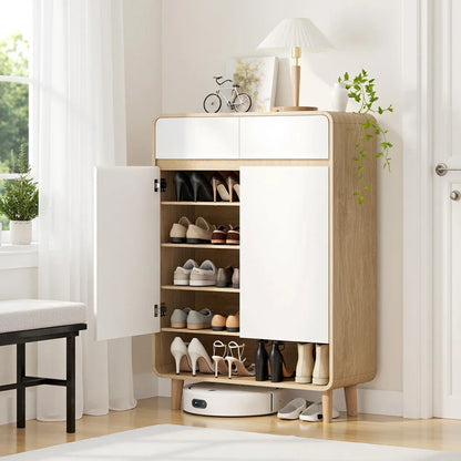 Artiss Shoe Rack Cabinet 20 Pairs Storage Cupboard Pine&White - Mekamart Australia