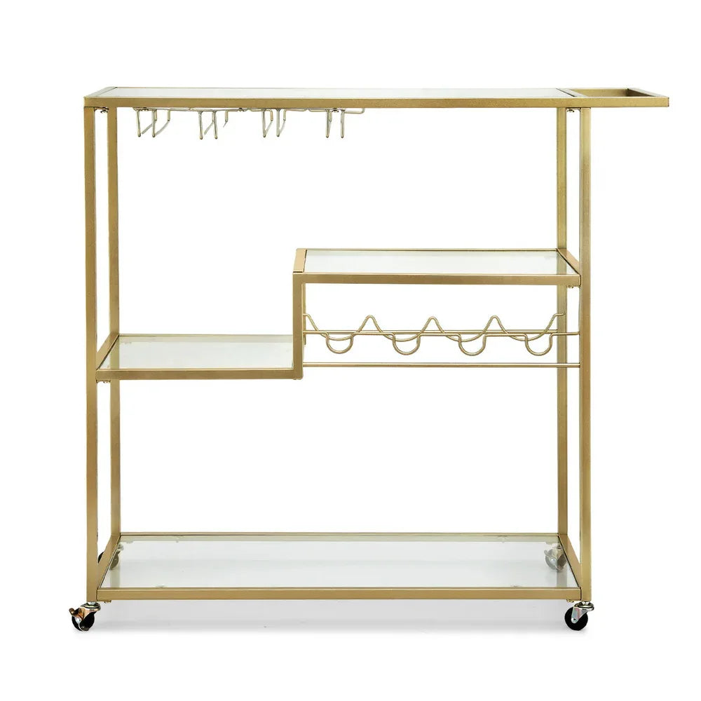 Artiss Bar Cart Drink Trolley Serving Cocktail Wine Rack Glass Holder 102cm Gold - Mekamart Australia