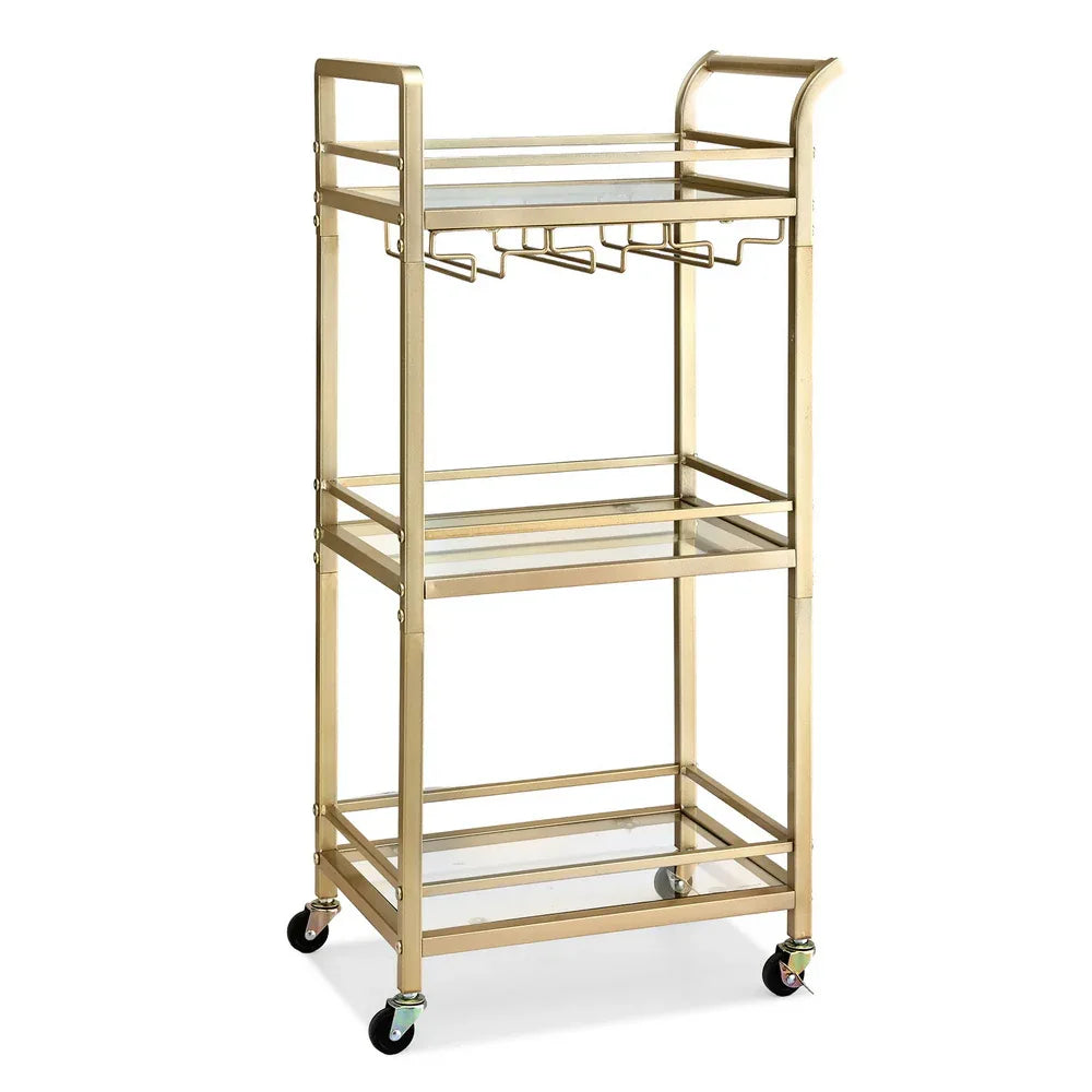 Artiss Kitchen Island Cart Trolley Rolling Serving Storage Wine Glass 43cm Gold - Mekamart Australia
