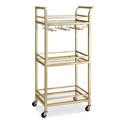 Artiss Kitchen Island Cart Trolley Rolling Serving Storage Wine Glass 43cm Gold - Mekamart Australia