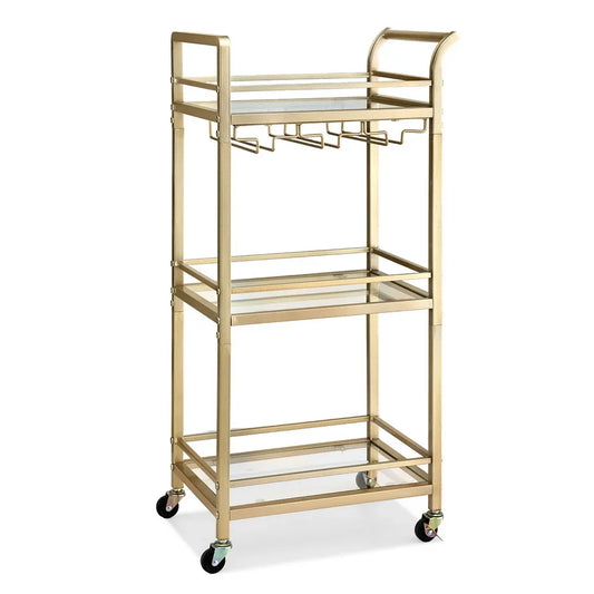 Artiss Kitchen Island Cart Trolley Rolling Serving Storage Wine Glass 43cm Gold - Mekamart Australia