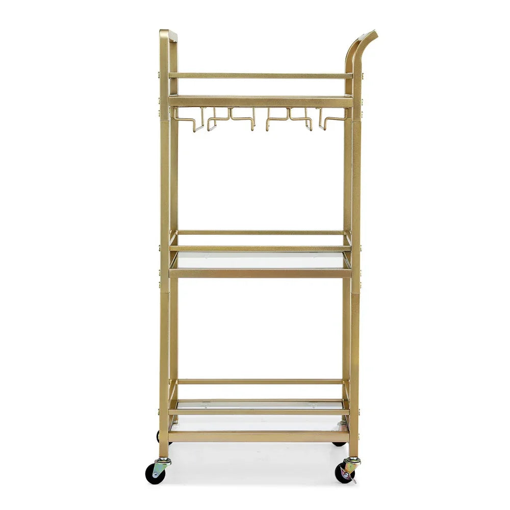 Artiss Kitchen Island Cart Trolley Rolling Serving Storage Wine Glass 43cm Gold - Mekamart Australia