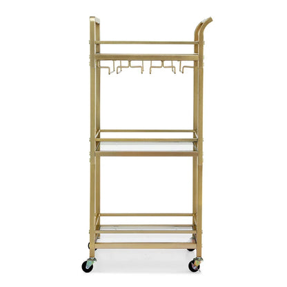 Artiss Kitchen Island Cart Trolley Rolling Serving Storage Wine Glass 43cm Gold - Mekamart Australia
