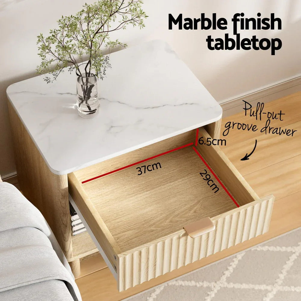 Artiss Bedside Table Nightstand 1 Drawer Shelves Pine - Mekamart Australia