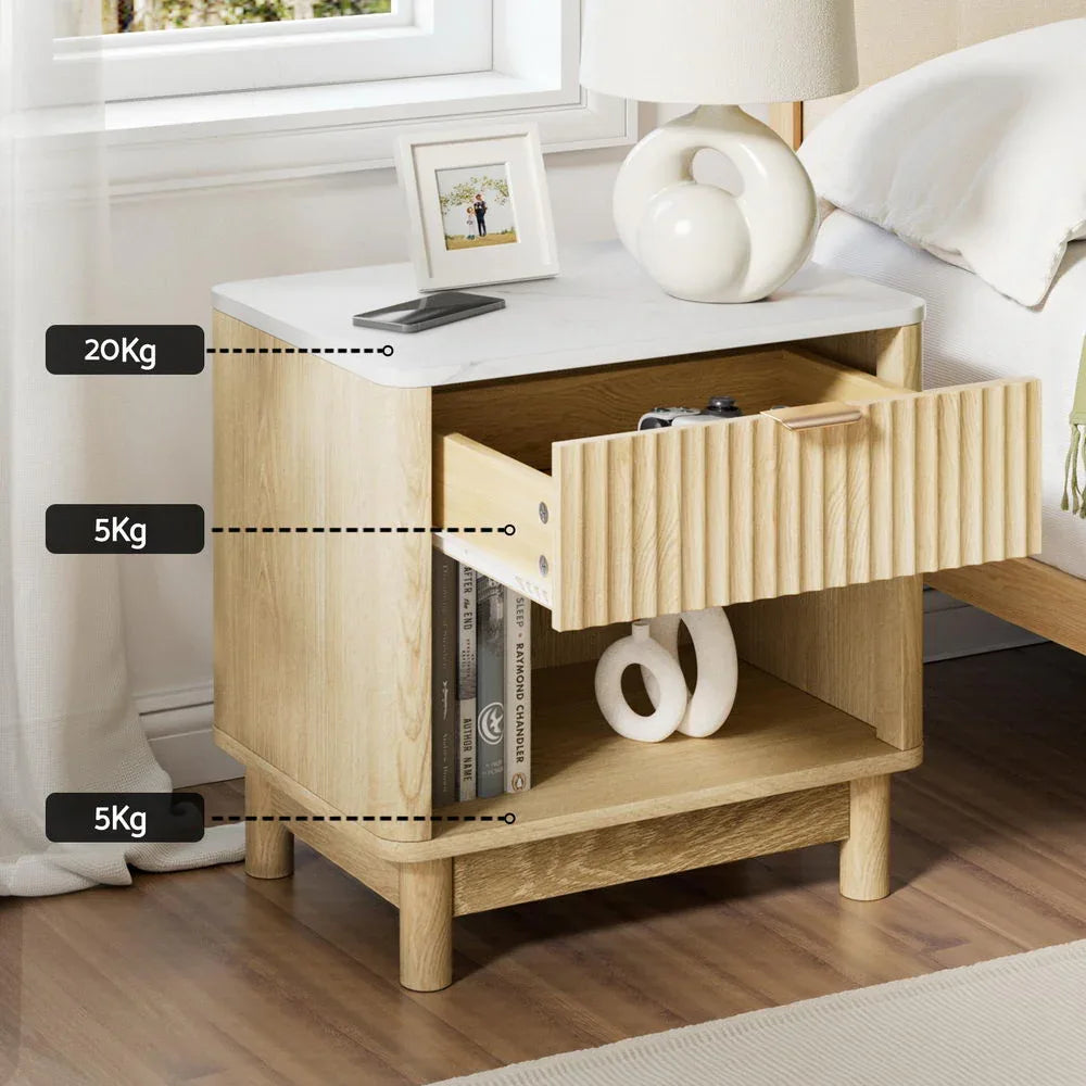 Artiss Bedside Table Nightstand 1 Drawer Shelves Pine - Mekamart Australia