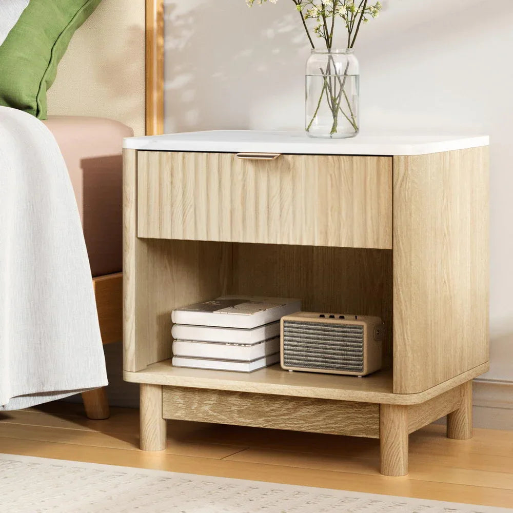 Artiss Bedside Table Nightstand 1 Drawer Shelves Pine - Mekamart Australia