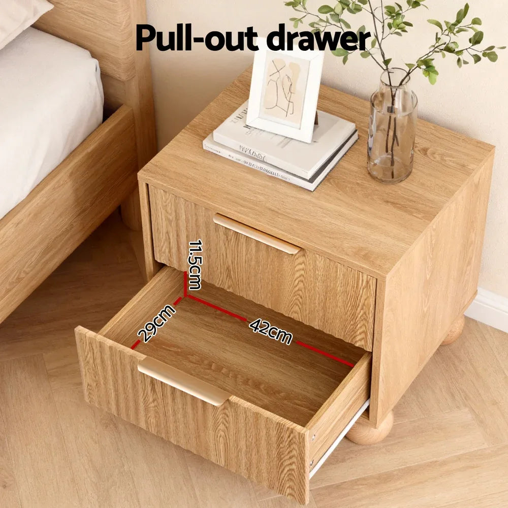 Artiss Rattan Bedside Table 2 Drawers Pine - Mekamart Australia