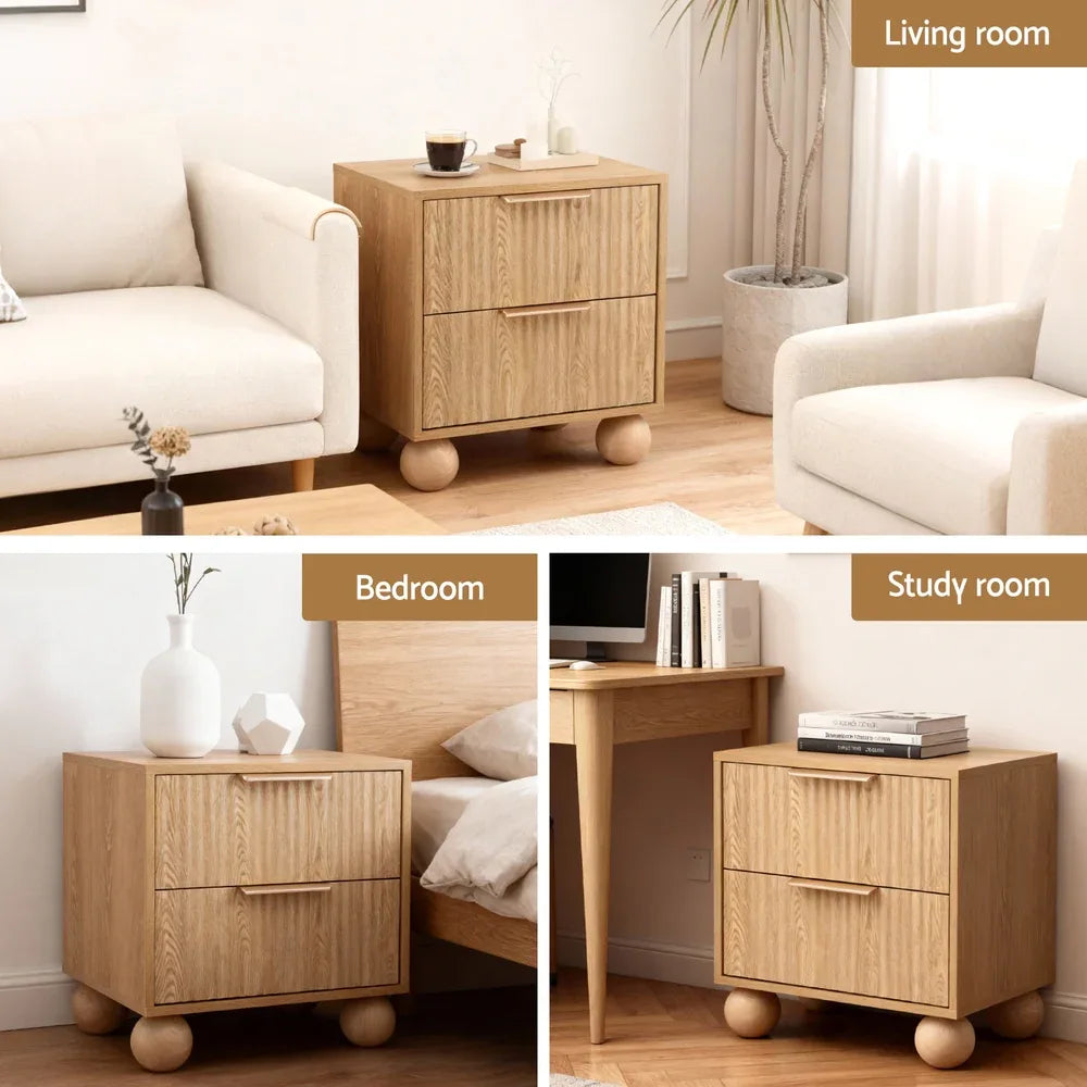 Artiss Rattan Bedside Table 2 Drawers Pine - Mekamart Australia
