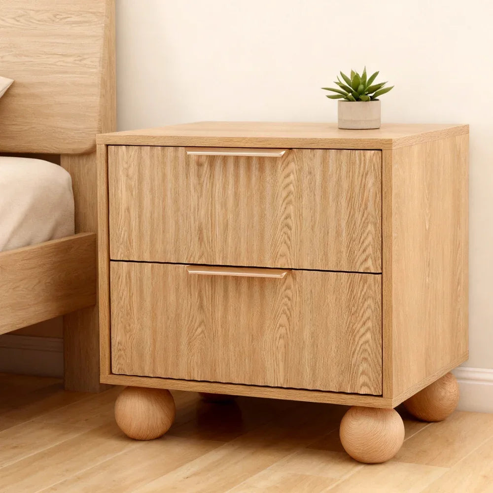 Artiss Rattan Bedside Table 2 Drawers Pine - Mekamart Australia