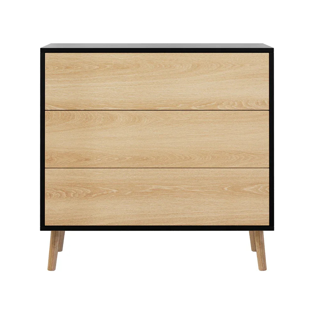Artiss 3 Chest of Drawers Dresser Table Black&Pine - Mekamart Australia