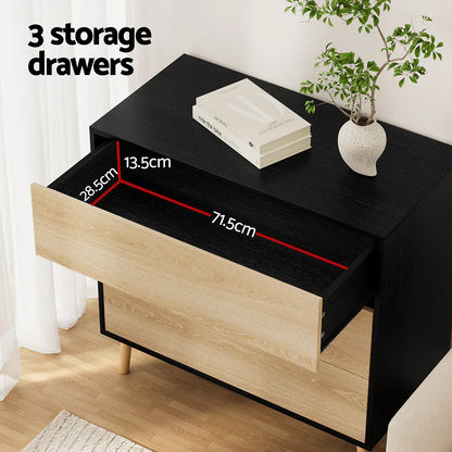 Artiss 3 Chest of Drawers Dresser Table Black&Pine - Mekamart Australia