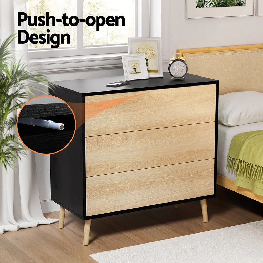 Artiss 3 Chest of Drawers Dresser Table Black&Pine - Mekamart Australia