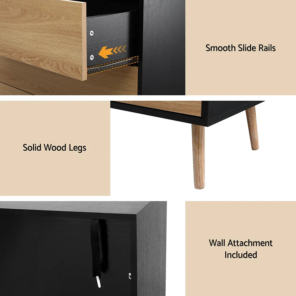 Artiss 3 Chest of Drawers Dresser Table Black&Pine - Mekamart Australia
