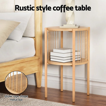Artiss Coffee Table 2-Tier Round Wood - Mekamart Australia