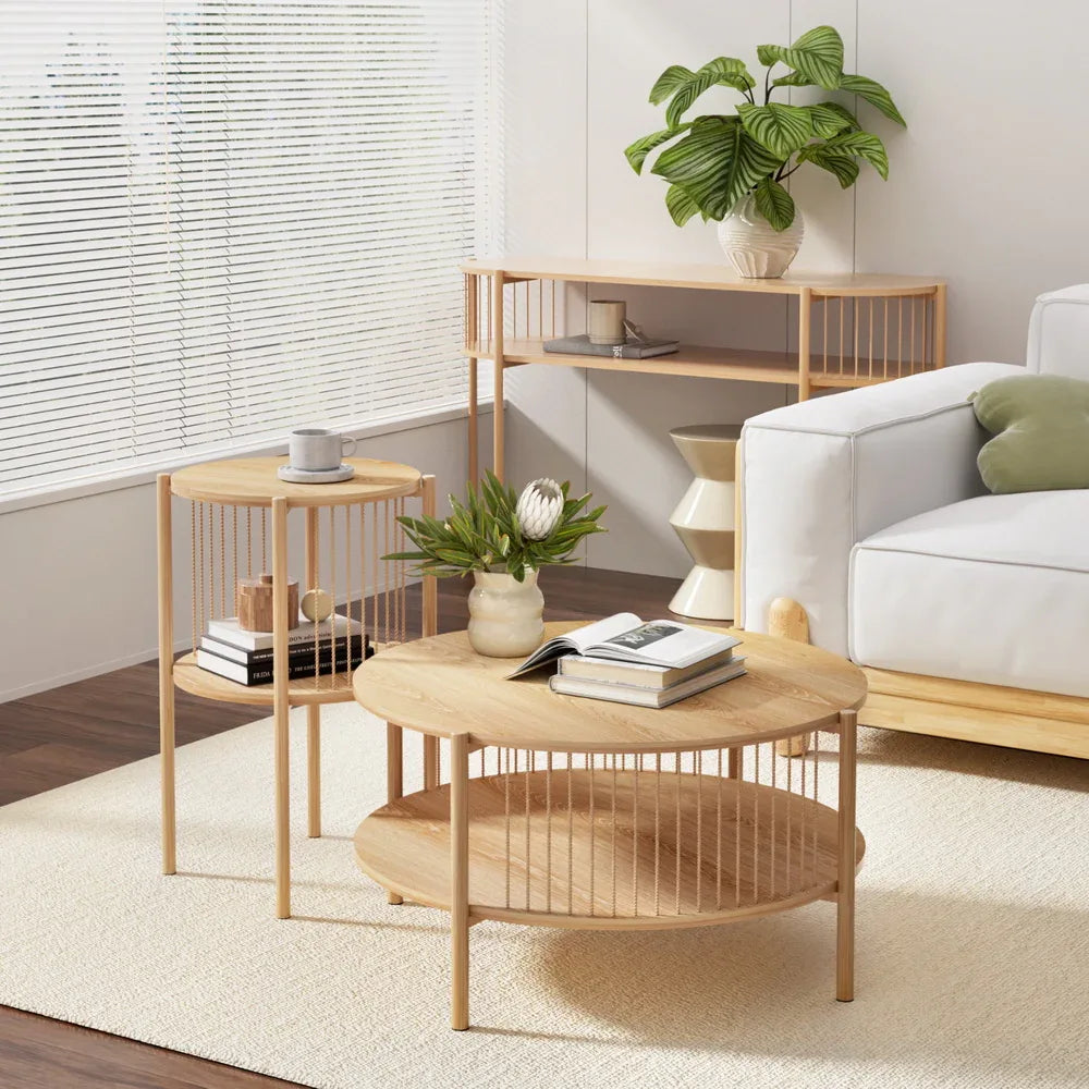 Artiss Coffee Table 2-Tier Round Wood - Mekamart Australia