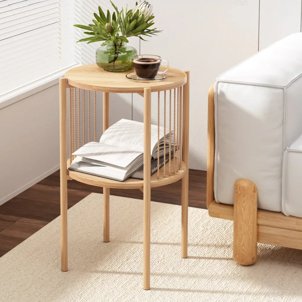 Artiss Coffee Table 2-Tier Round Wood - Mekamart Australia