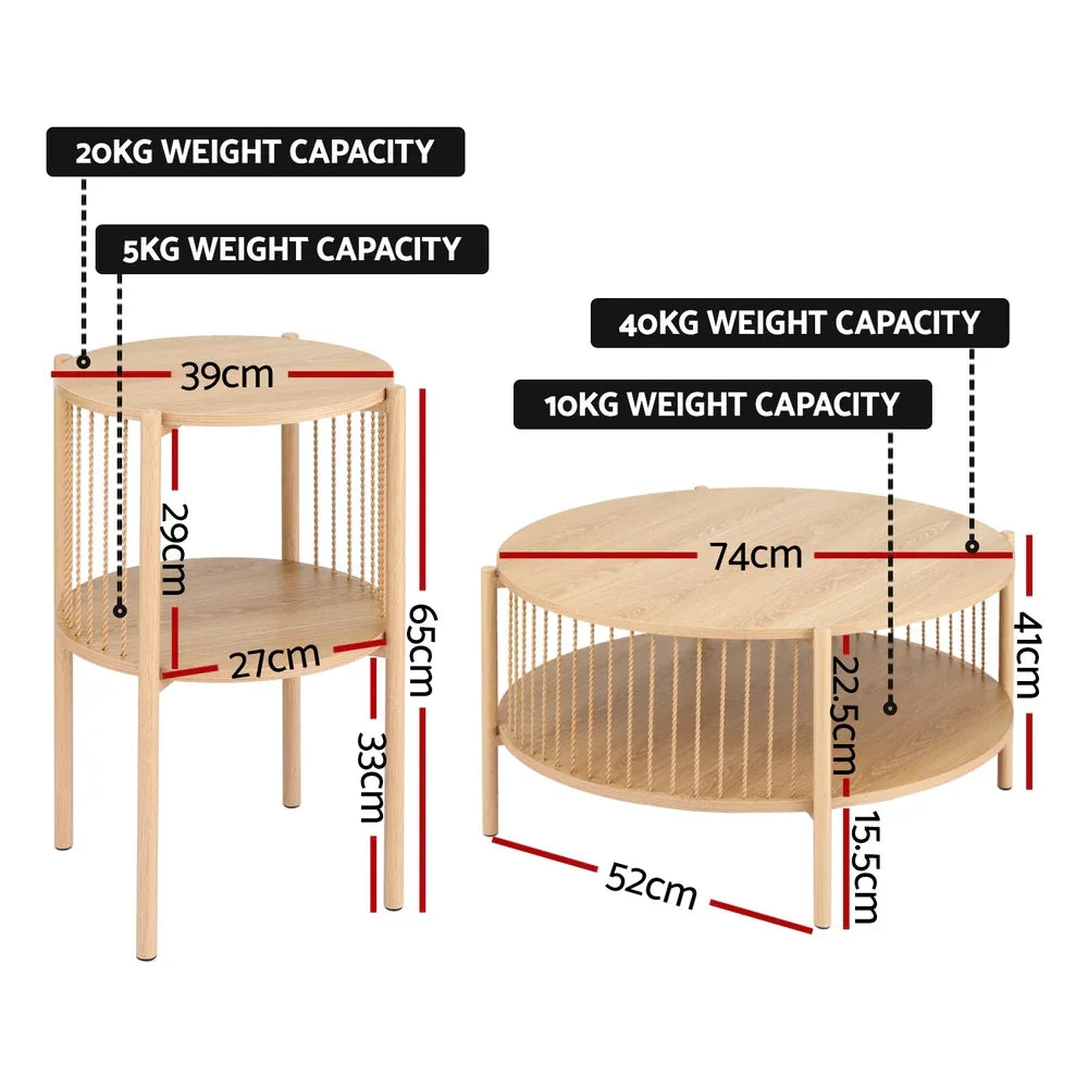 Artiss Coffee Table 2-Tier Round Wood - Mekamart Australia