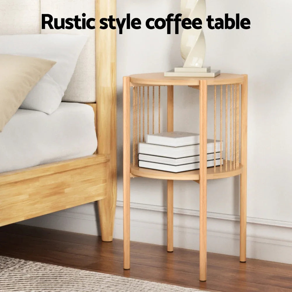 Artiss Coffee Table 2-Tier Round Wood - Mekamart Australia