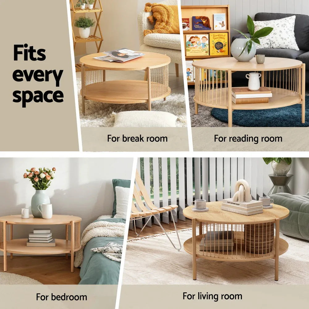 Artiss Coffee Table 2-Tier Round Wood - Mekamart Australia