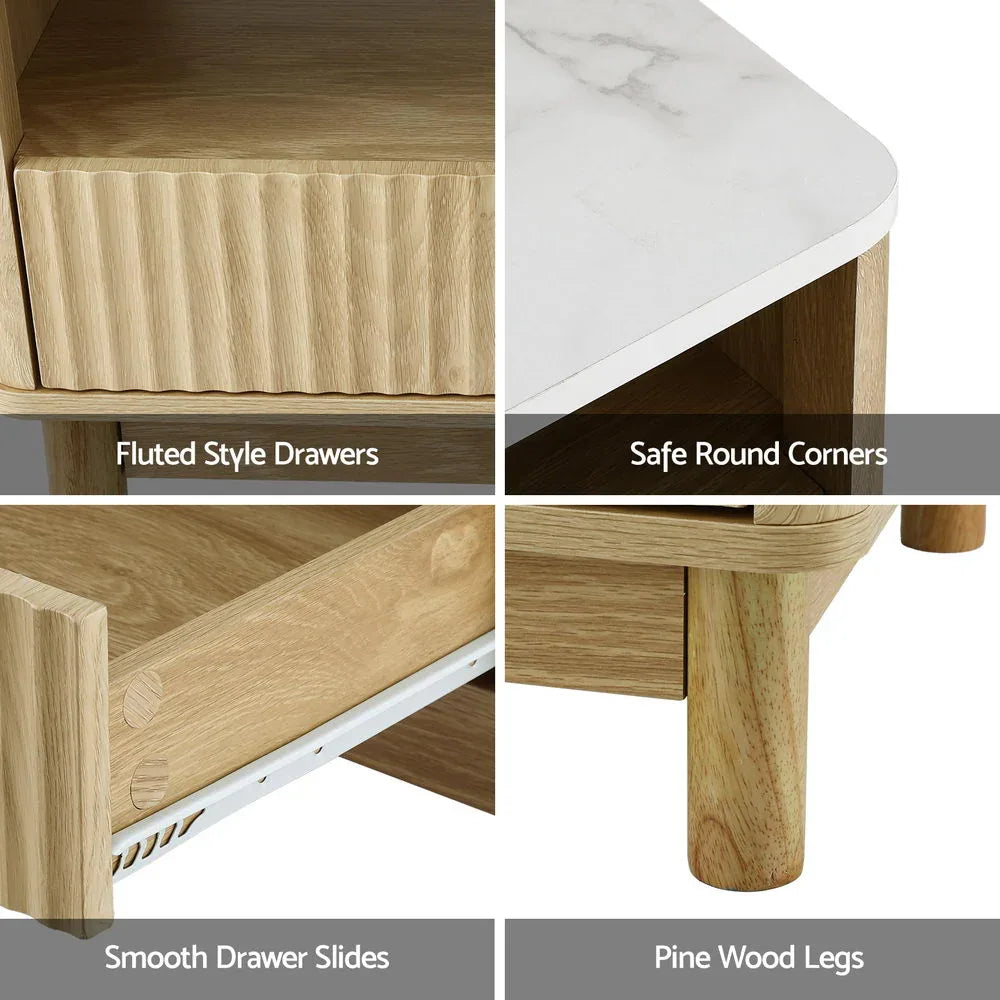 Artiss Coffee Table Drawer Shelf Marble Effect Wood&White - Mekamart Australia